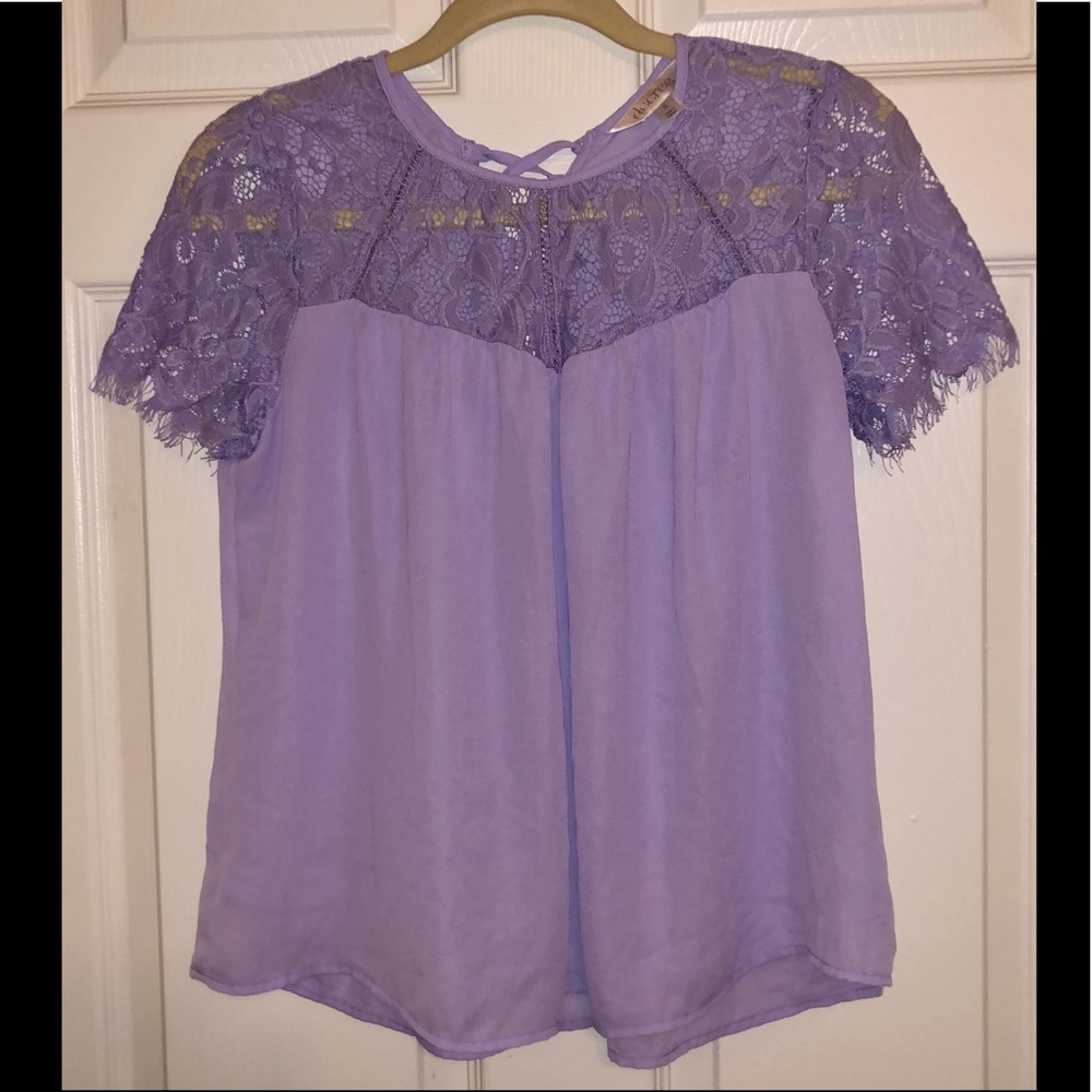 Purple Lace Detail Short Sleeve Blouse size small
